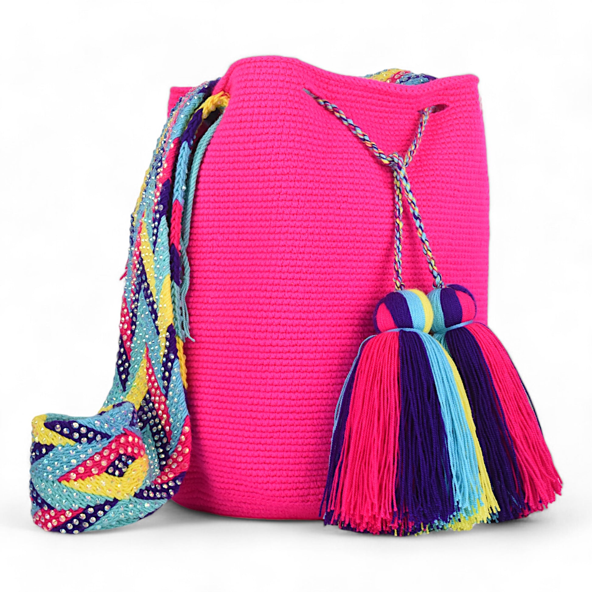 Hand Crafted Pink Crossbody Bag Multi Colour Gem Strap