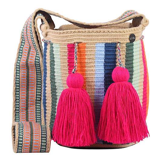 Hand Made Indigenous Bag with Multicolour Stripe Design 