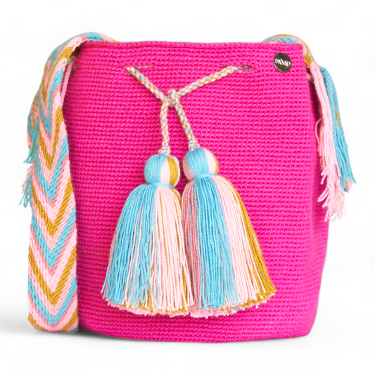 Hand Made Pink Crochet Crossbody bag with Tassels