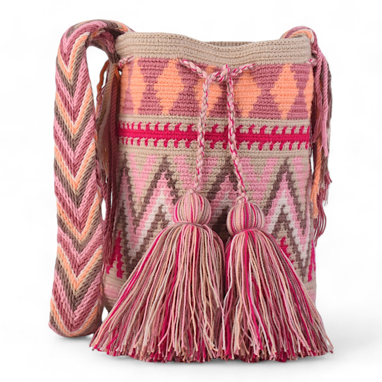 Hand Made Pink Crossbody Wayuu Bag with Zigzag Pattern