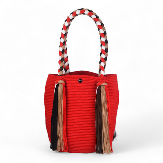 Hand Made Red Crochet Tote Bag with Long Tassels