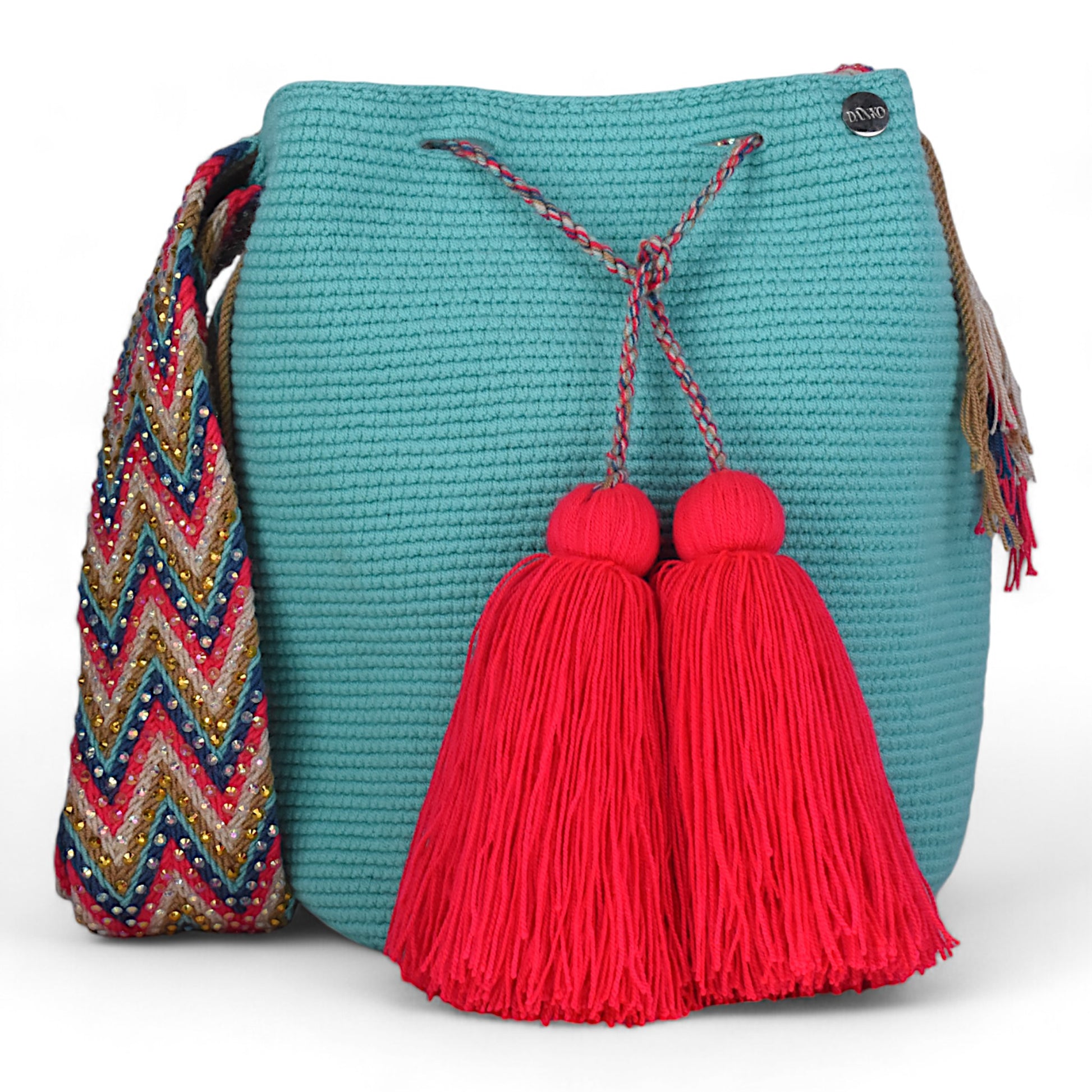 Hand Made Turquoise Danko Mochila Bag with Gem Handle