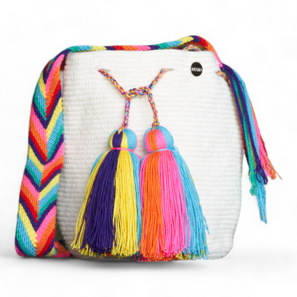 Hand Made White Crochet Crossbody Bag with Tassels