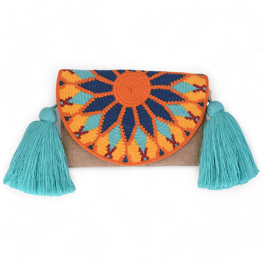 Handcrafted Natural Fibre Sling Bag with Flower Pattern and Tassels