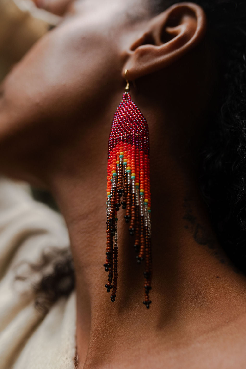 Large Mermaid Tail Earings - Red & Yellow