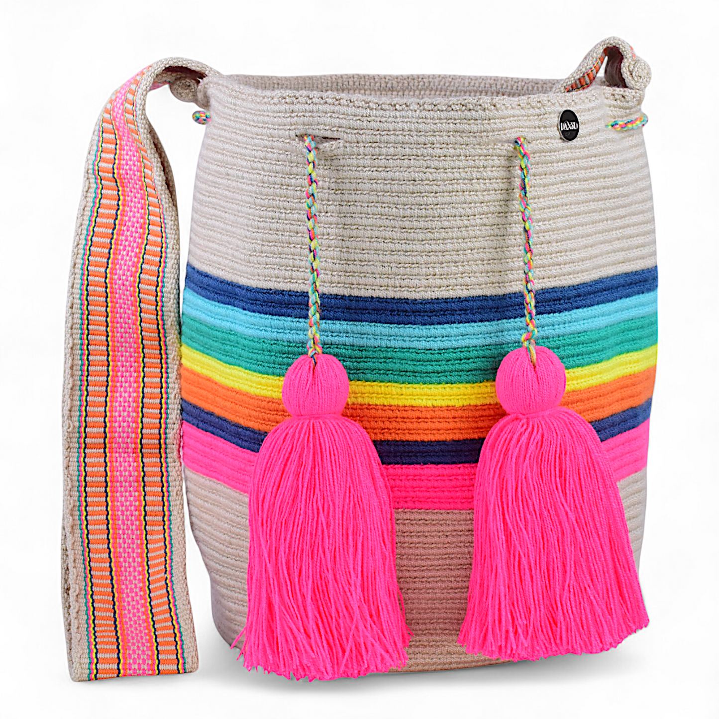 Large Hand Bag with Multicoloured Stripes