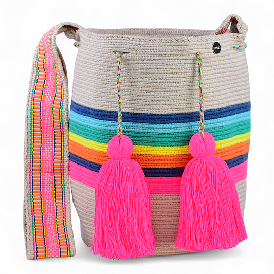 Large Hand Bag with Multicoloured Stripes
