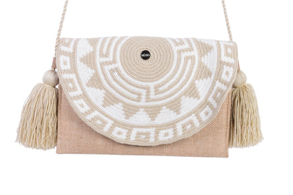 Handmade Cream & White Natural Fibre Sling Bag