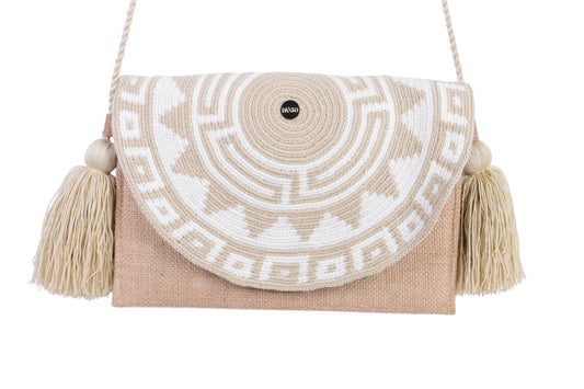Handmade Cream & White Natural Fibre Sling Bag