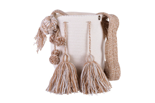 Ivory Wayuu Medium Mochila with Sand Tassels