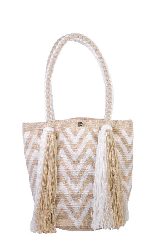 Handmade Cream and Bone Tote Bag with Elegant Tassels