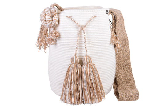Ivory & Sand Large Wayuu Mochila Bag – Handwoven with Tassels