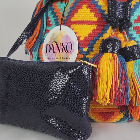 Close up video of a Leather Wayuu Bag 